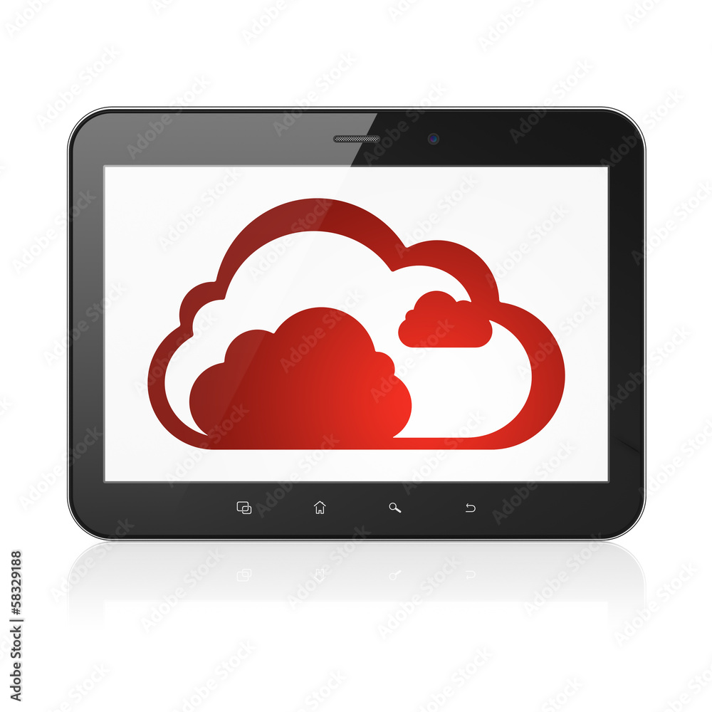 Cloud networking concept: Cloud on tablet pc computer Cloud networking concept: Cloud on tablet pc computer