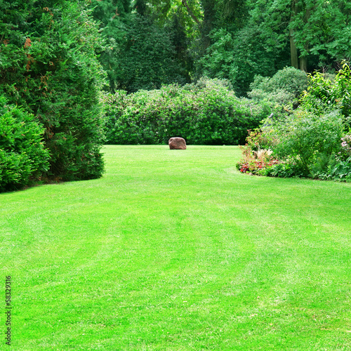 Canvas Print beautiful summer garden with large green lawns