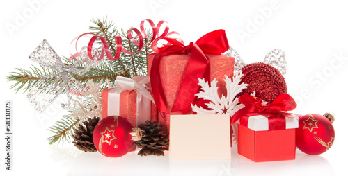 Set of Christmas gifts and decorations