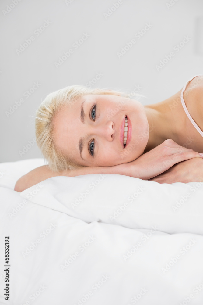 Close up portrait of pretty woman resting in bed Close up portrait of pretty woman resting in bed
