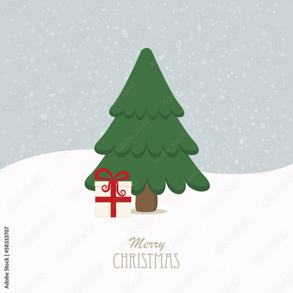 christmas tree gift snowy background