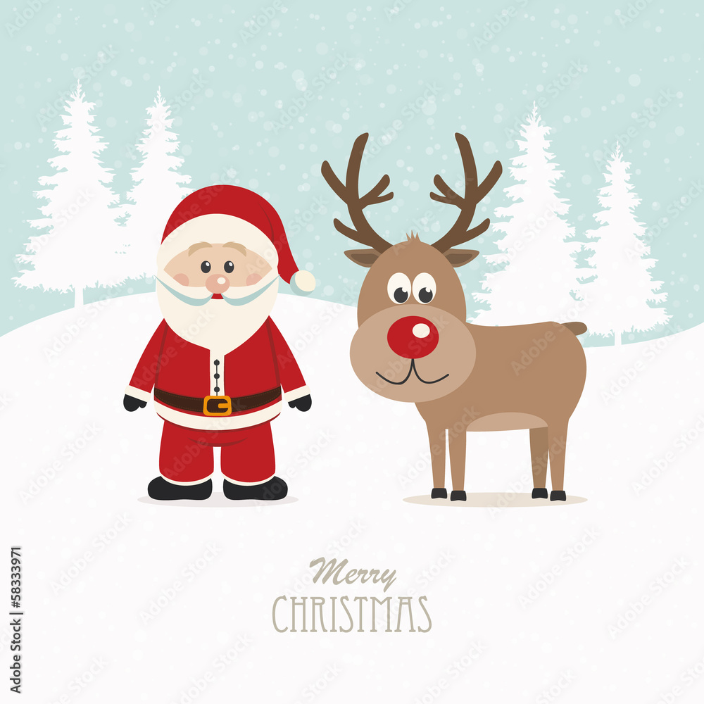 santa and reindeer snowy winter background santa and reindeer snowy winter background