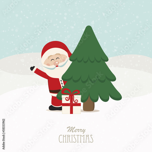 santa wave behind tree snow...