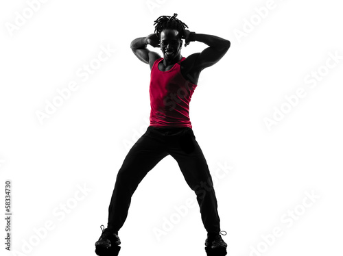 african man exercising fitness zumba dancing silhouette
