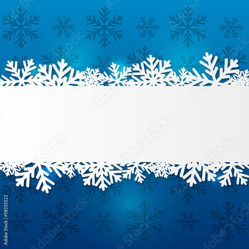 Paper snowflake border on blue