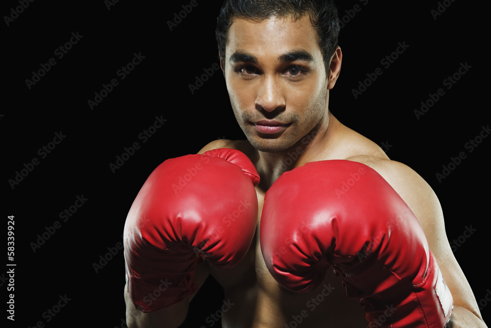 Male boxer in fighting stance