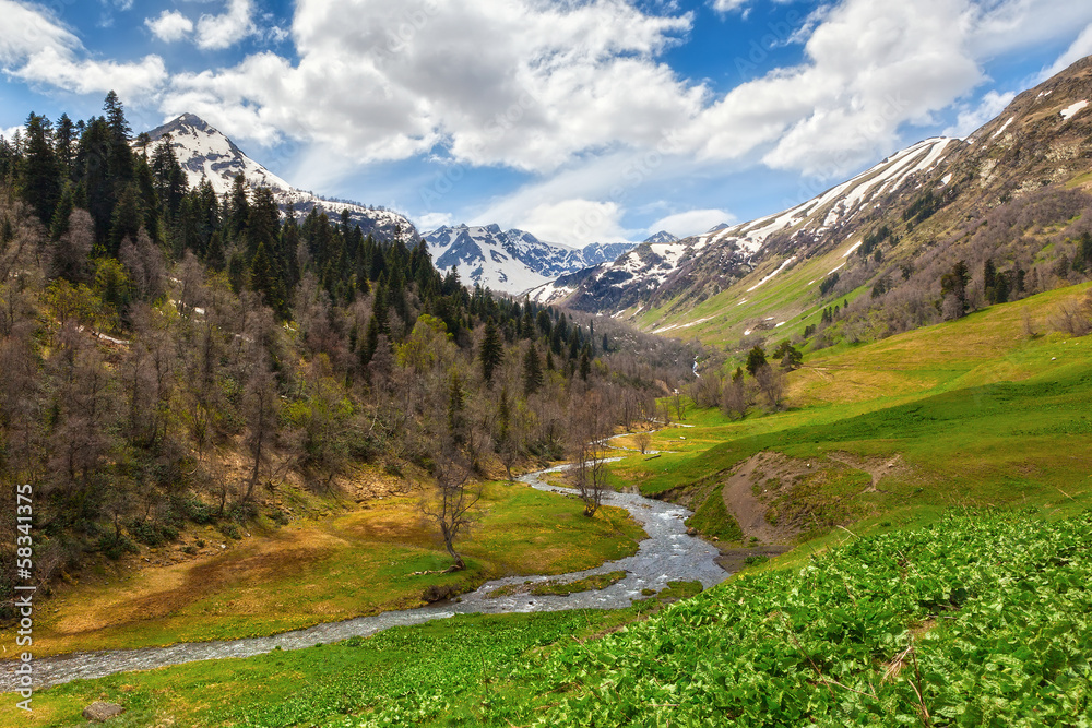 View to foothills of Caucasus mountains near Arkhyz, Karachay-Ch