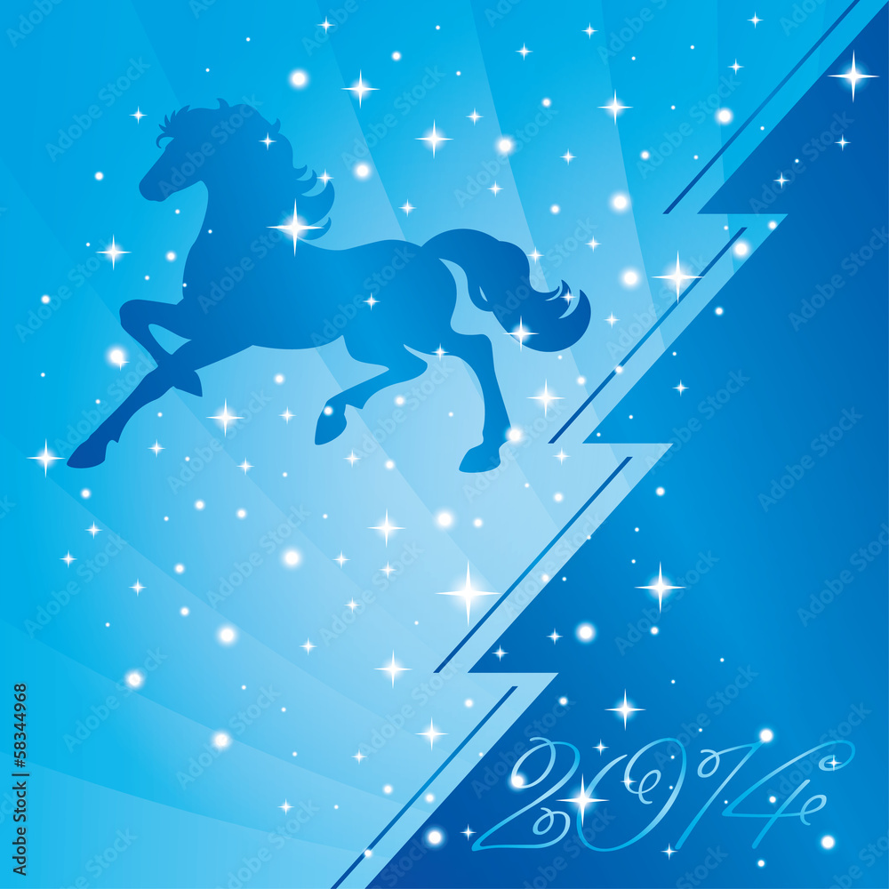 Background with horse silhouette and Christmas tree