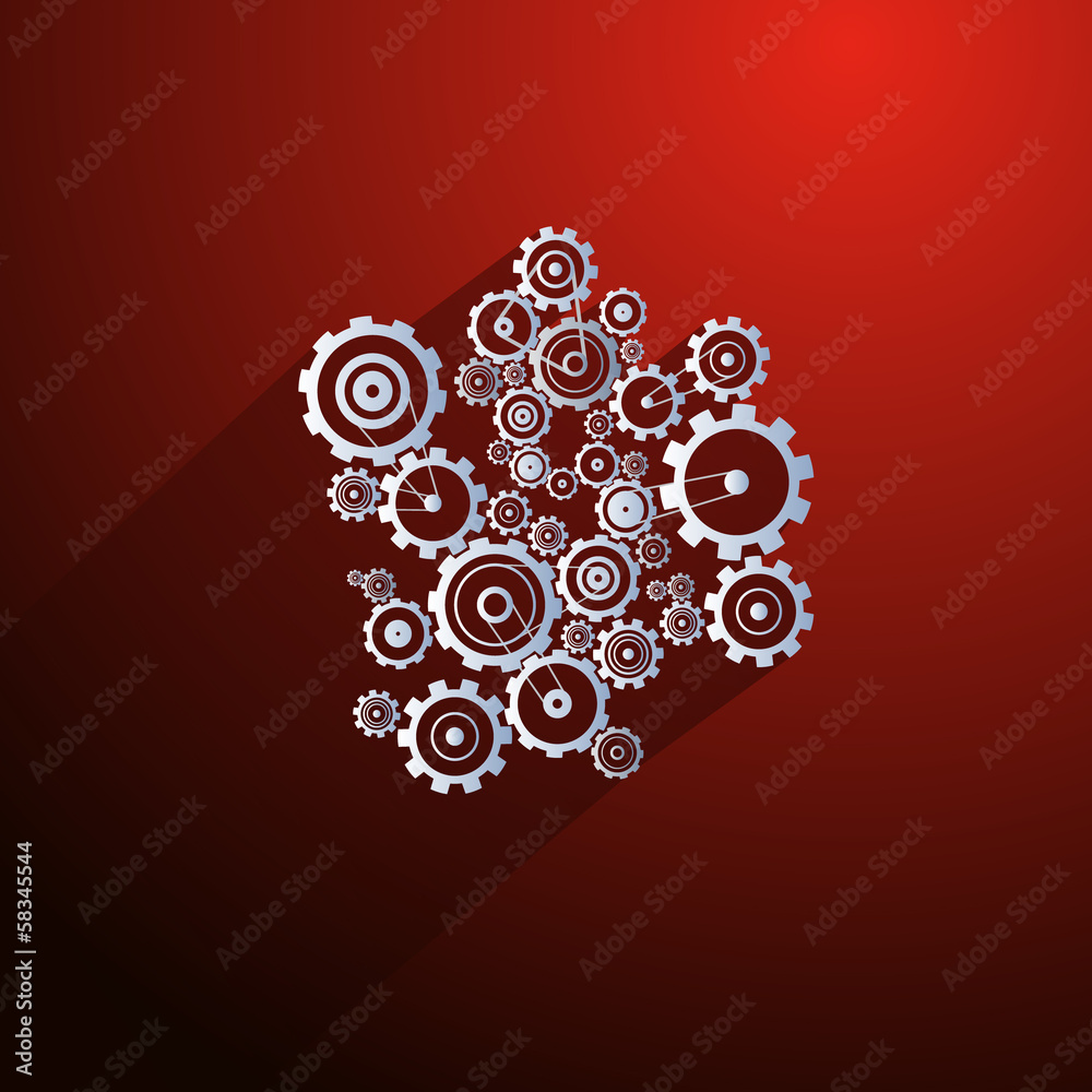 Abstract Paper Vector Cogs, Gears on Red Background