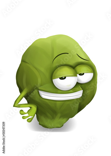 Cool funny brussels sprouts cartoon character with a big smile.