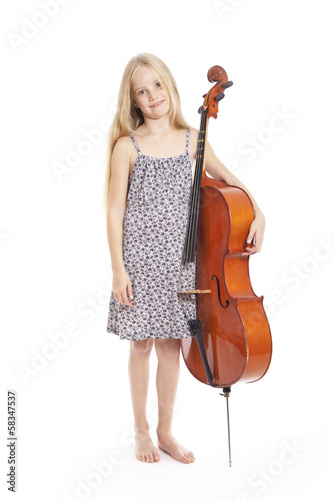 Stampa su tela young girl in dress and her cello