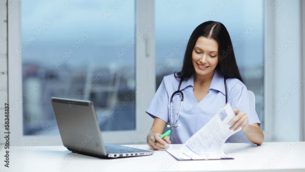 doctor or nurse with laptop pc writing prescription doctor or nurse with laptop pc writing prescription