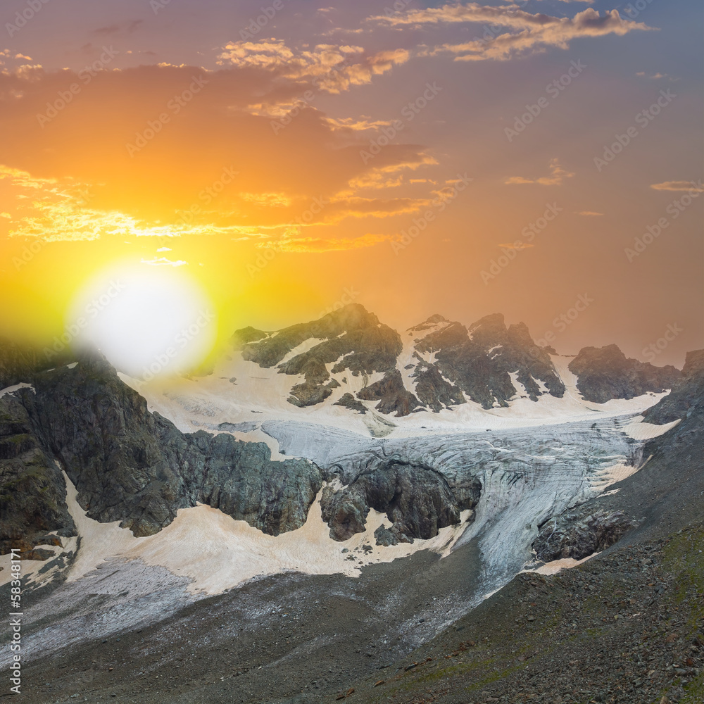 glacier scene at the sunset