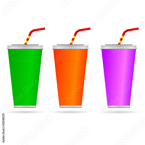 glass of juice with a straw color vector