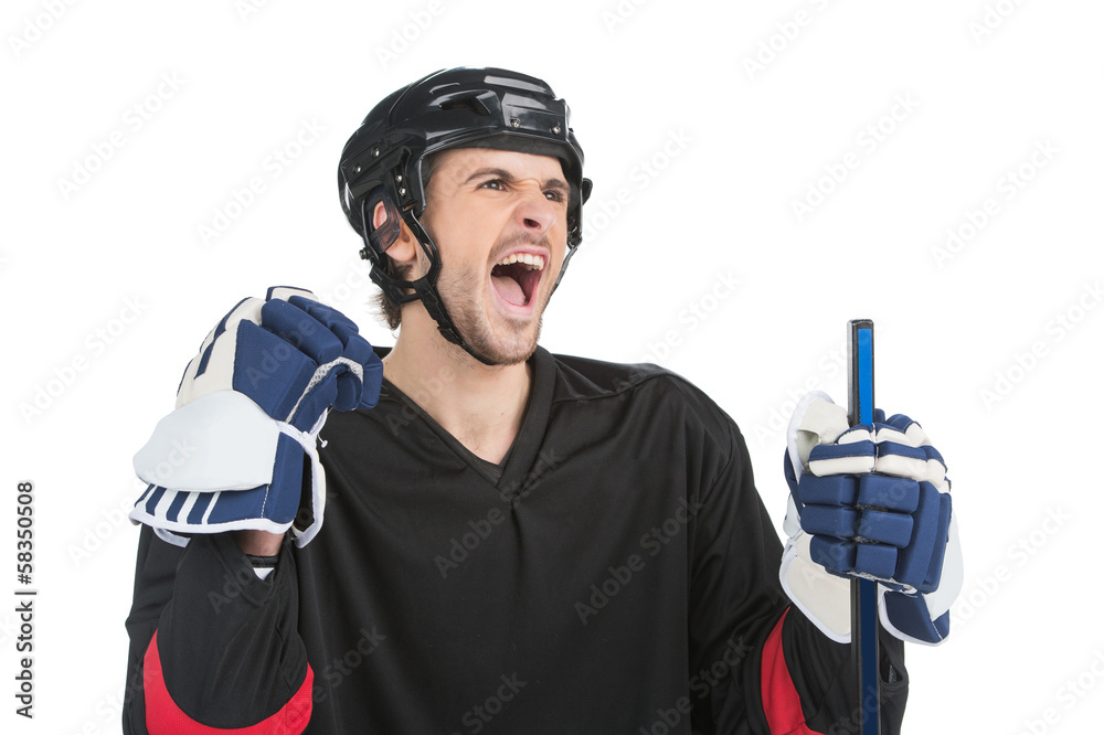 Fototapeta premium Close up of screaming hockey player.