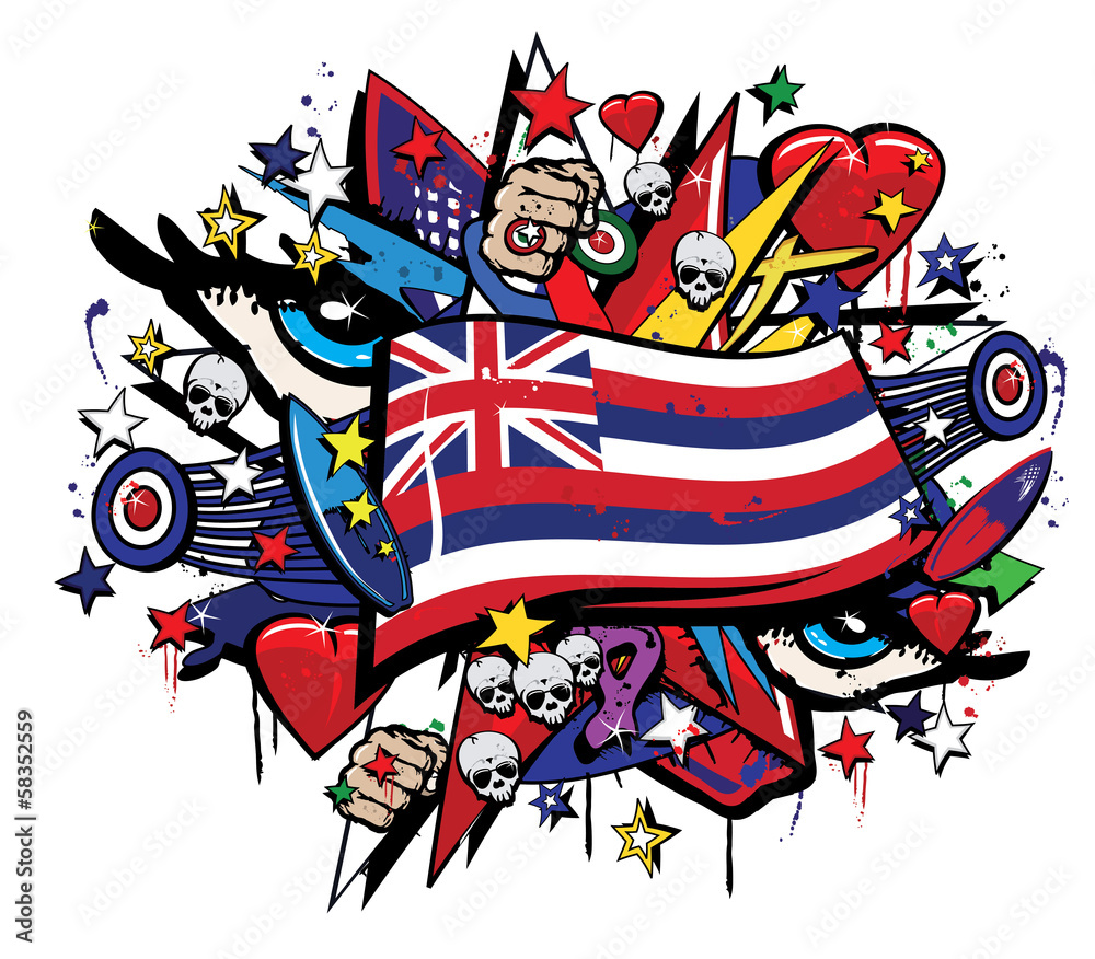 Hawaii Aloha state flag graffiti colorful pop art illustration