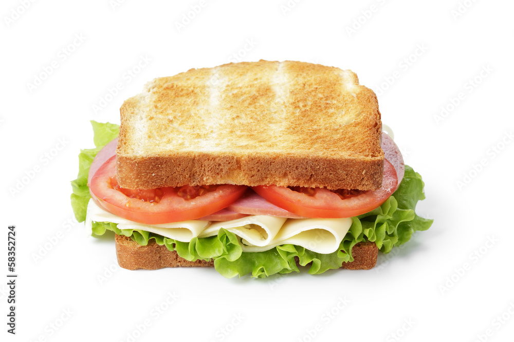 sandwich with ham, cheese and vegetables sandwich with ham, cheese and vegetables