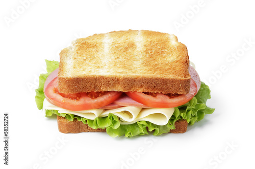 sandwich with ham, cheese and vegetables