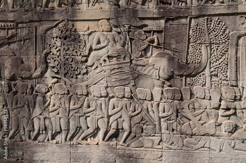  Bas-relief of Bayon Temple . Cambodia
