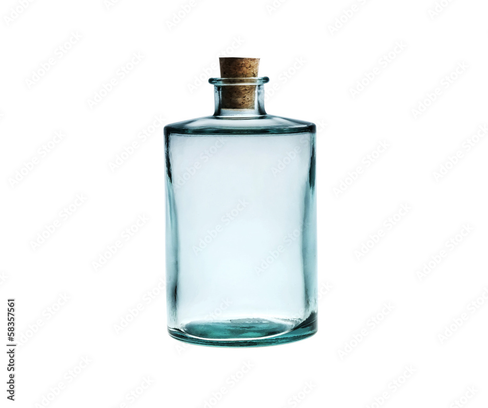 Empty glass bottle with cork stopper isolated on white. Empty glass bottle with cork stopper isolated on white.