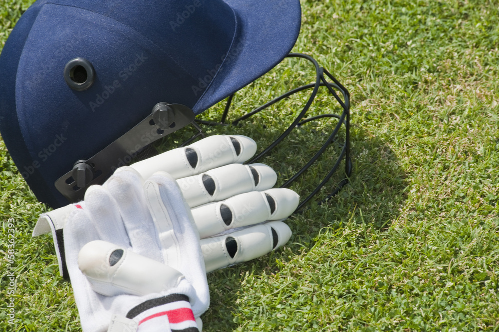 Cricket helmet and gloves on sale