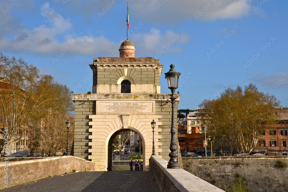 Naklejka premium Valadier tower on the Milvian Bridge in Rome, Italy