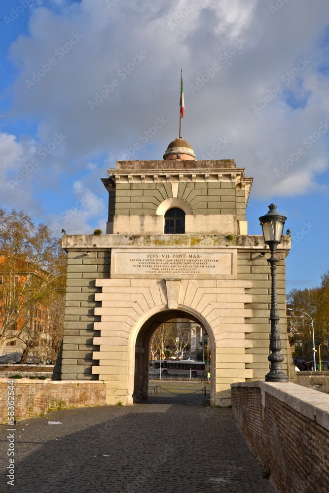 Valadier tower on the Milvian Bridge in Rome, Italy