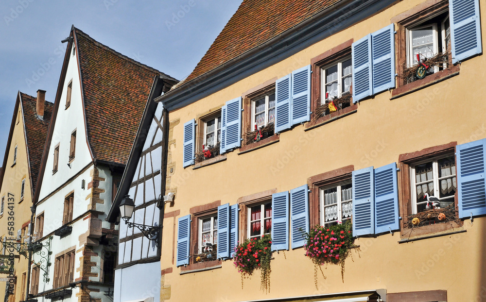 Fototapeta premium Alsazia, il villaggio Eguisheim - case tradizionali