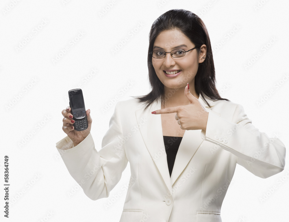 Portrait of a businesswoman showing a mobile phone Portrait of a businesswoman showing a mobile phone