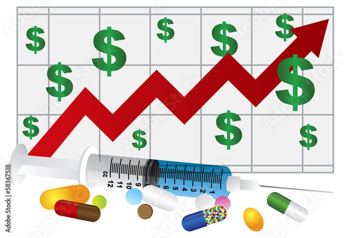 Syringe with Medication Drugs Pills and Chart Illustration