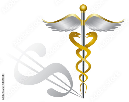 Caduceus Medical Symbol and Dollar Sign Illustration