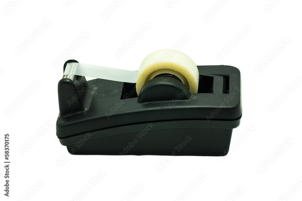 black plastic tape dispenser isolated on white black plastic tape dispenser isolated on white