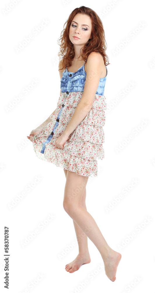 Beautiful young girl in dress isolated on white Beautiful young girl in dress isolated on white