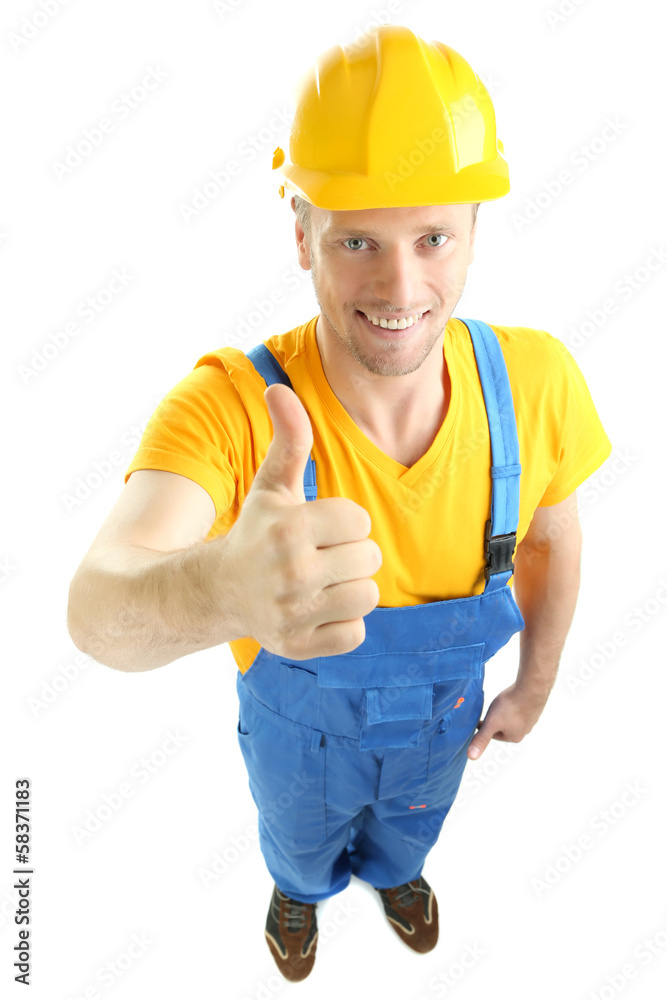 Portrait of young builder isolated on white Portrait of young builder isolated on white