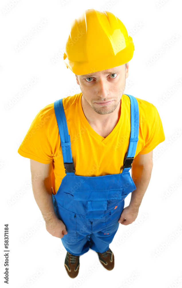Portrait of young builder isolated on white Portrait of young builder isolated on white