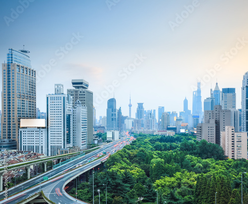 shanghai skyline and elevated road