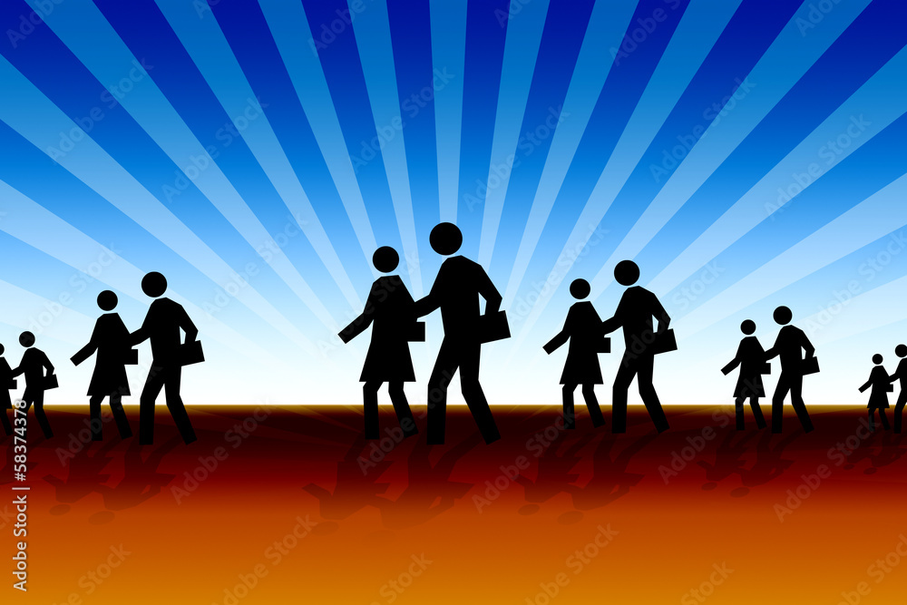 Kids going to school with backpack silhouette