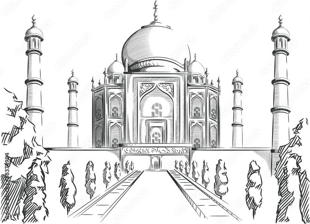 Sketch of India Landmark, Taj Mahal Stock Vector | Adobe Stock