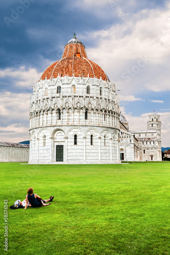 Canvas Print Pisa, baptistery, cathedral and tower