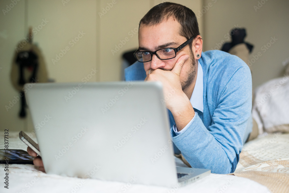 elegant business multitasking multimedia man at home elegant business multitasking multimedia man at home