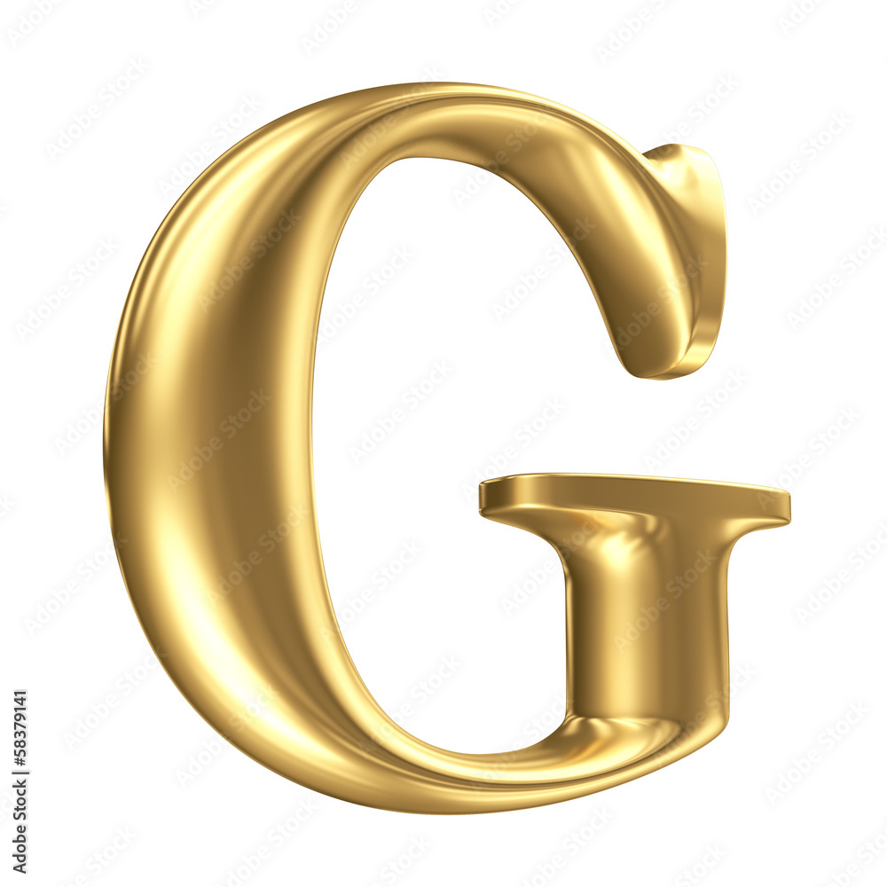 Golden matt letter G in perspective, jewellery font collection