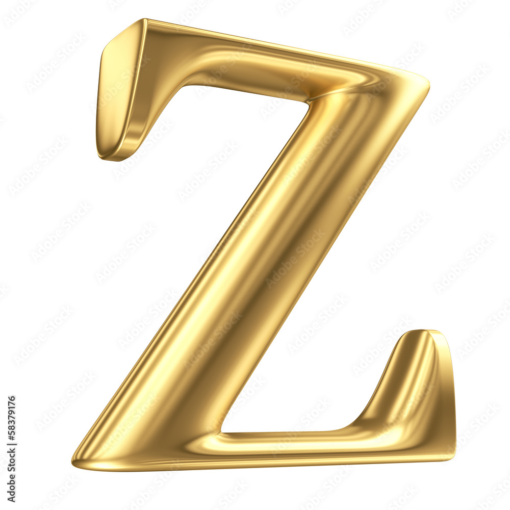 Golden matt letter Z in perspective, jewellery font collection Golden matt letter Z in perspective, jewellery font collection