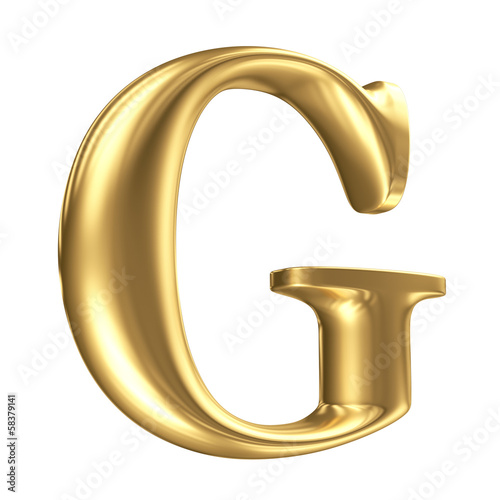 Golden matt letter G in perspective, jewellery font collection