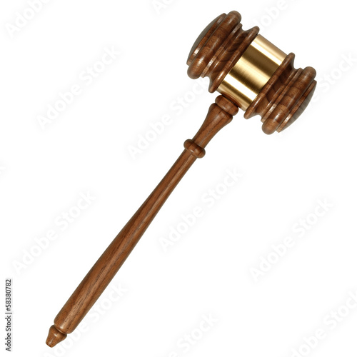A wooden judge gavel isolated on white background