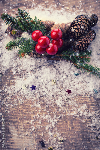 Decorative christmas composition  on wooden background