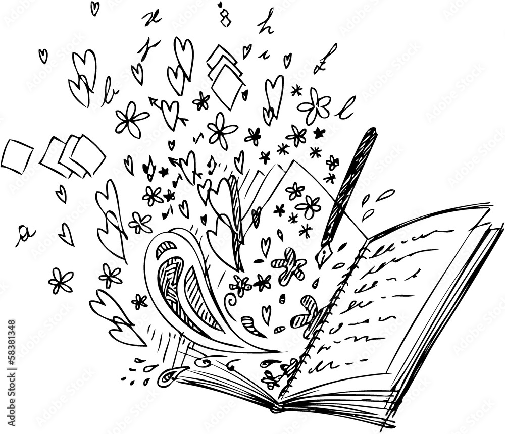 Naklejka premium Open notebook with sketchy doodles