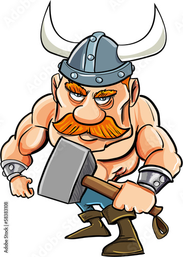Cartoon viking with a big hammer
