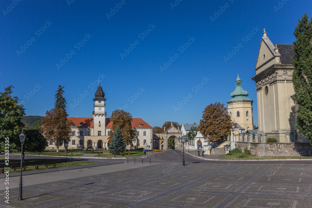The central  Vicheva square in Zhovkva