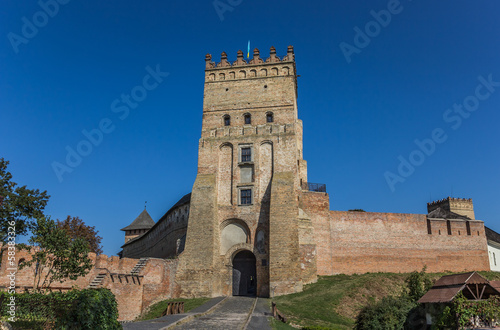 Lutsk castle with the Ukrainian flag on top