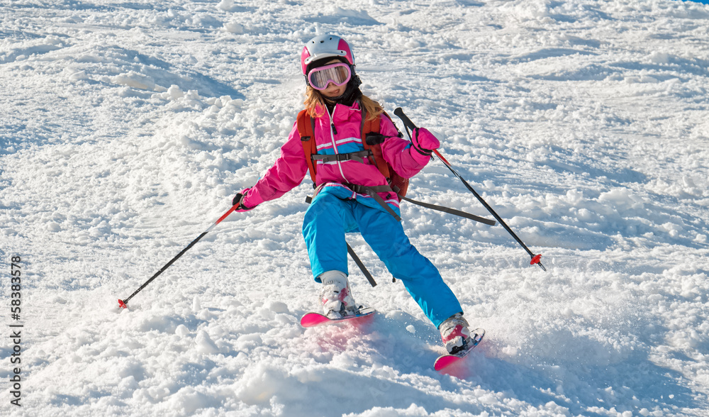 Child skiing in sharp cornering